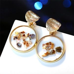 Gold Round Acrylic Shell Earrings